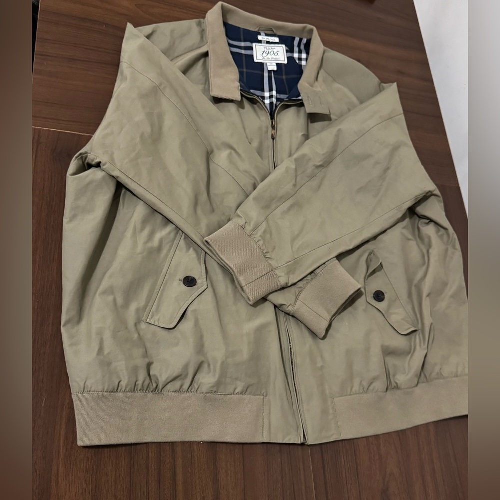 Jos. A. Bank Men’s Tan Harrington Jacket Full Zip Plaid Lined tall and big 3XL - Picture 7 of 12
